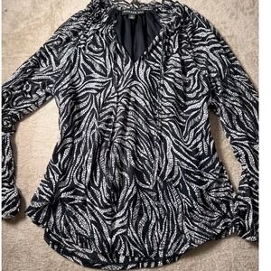 Harper 241 Black White Zebra Print Mesh Ruffle  Small Office Layering